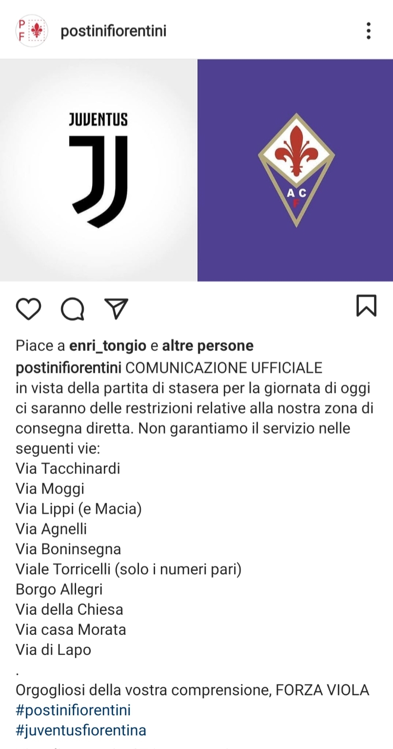 C'è Juventus-Fiorentina, i postini di Firenze rifiutano di consegnare la posta nelle vie juventine