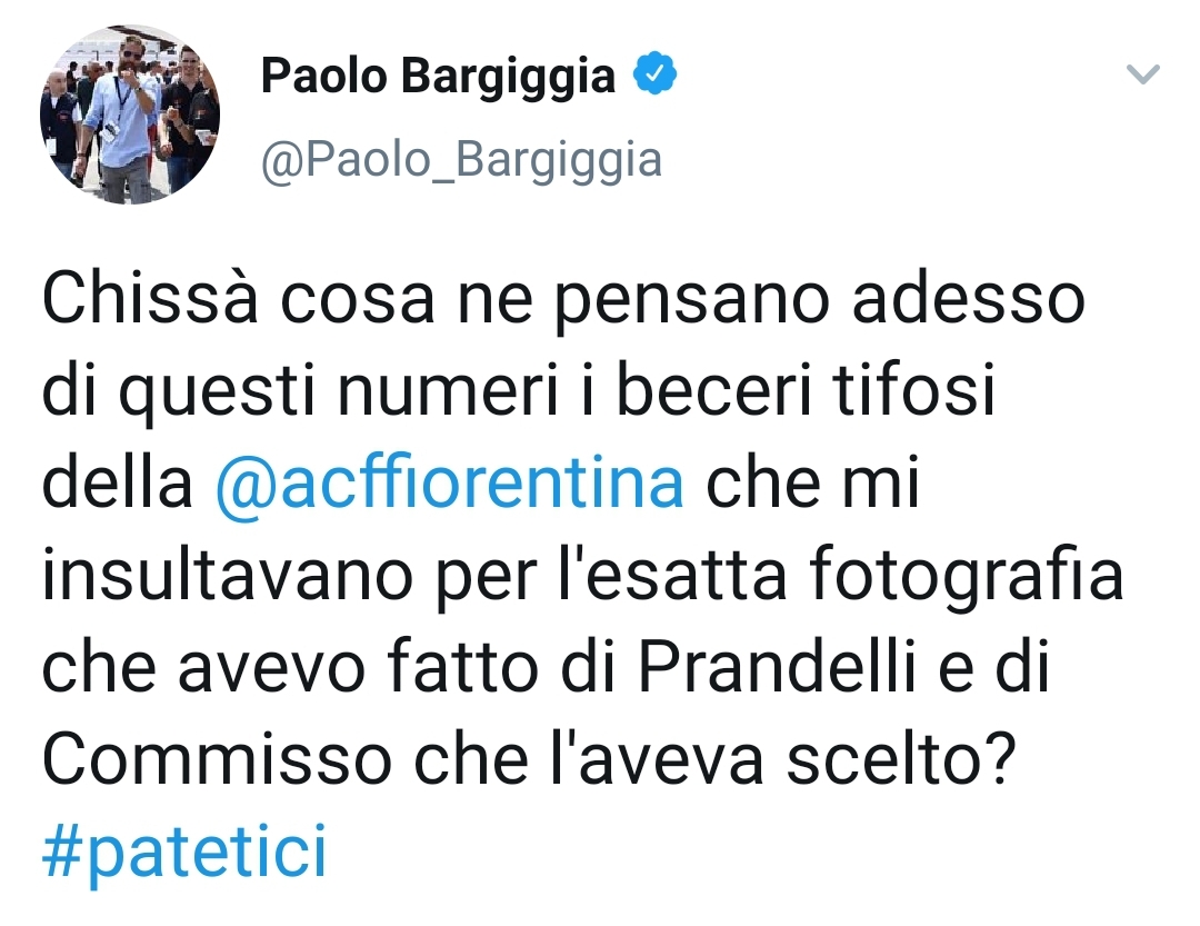 Bargiggia ancora contro Commisso e Prandelli: "Chissà cosa pensano adesso i tifosi viola"