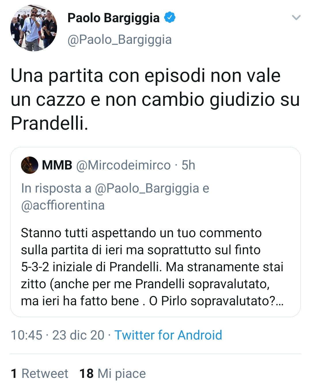 Bargiggia parla dopo la notte e non l'accetta: "Non vale un caz... una partita decisa da episodi"