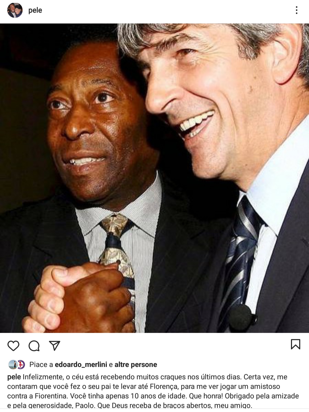 Il ricordo di Pelè su Paolo Rossi legato alla Fiorentina: "Sei venuto a Firenze solo per me"
