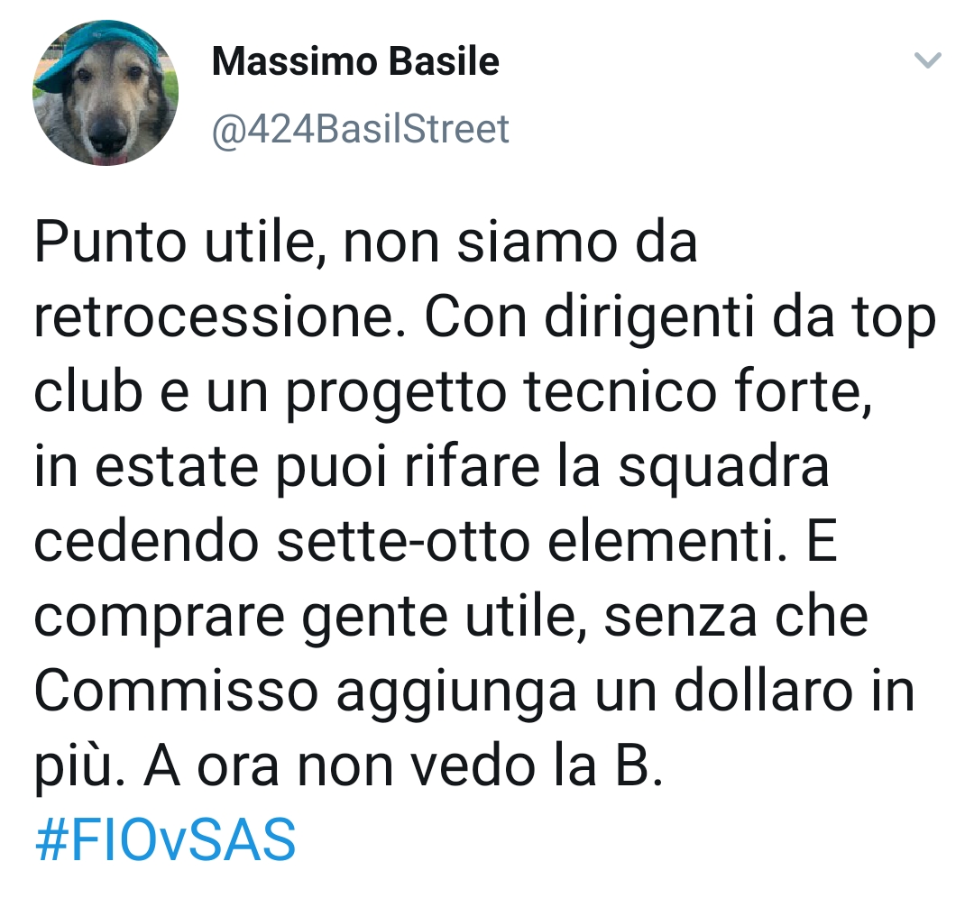 Basile: "Punto utile. In estate bisogna comprare gente utile"