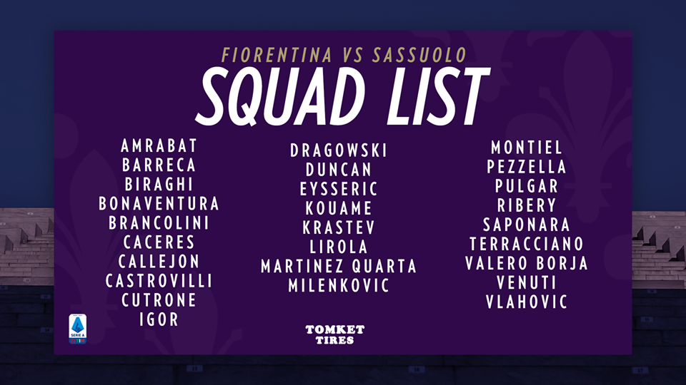 I convocati della Fiorentina, c'è Duncan. Prandelli ne chiama 27 per il Sassuolo