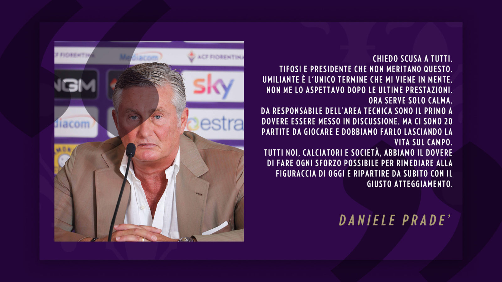 Pradè: "Non me lo aspettavo, deve esser messo in discussione ma mancano ancora 20 partite"