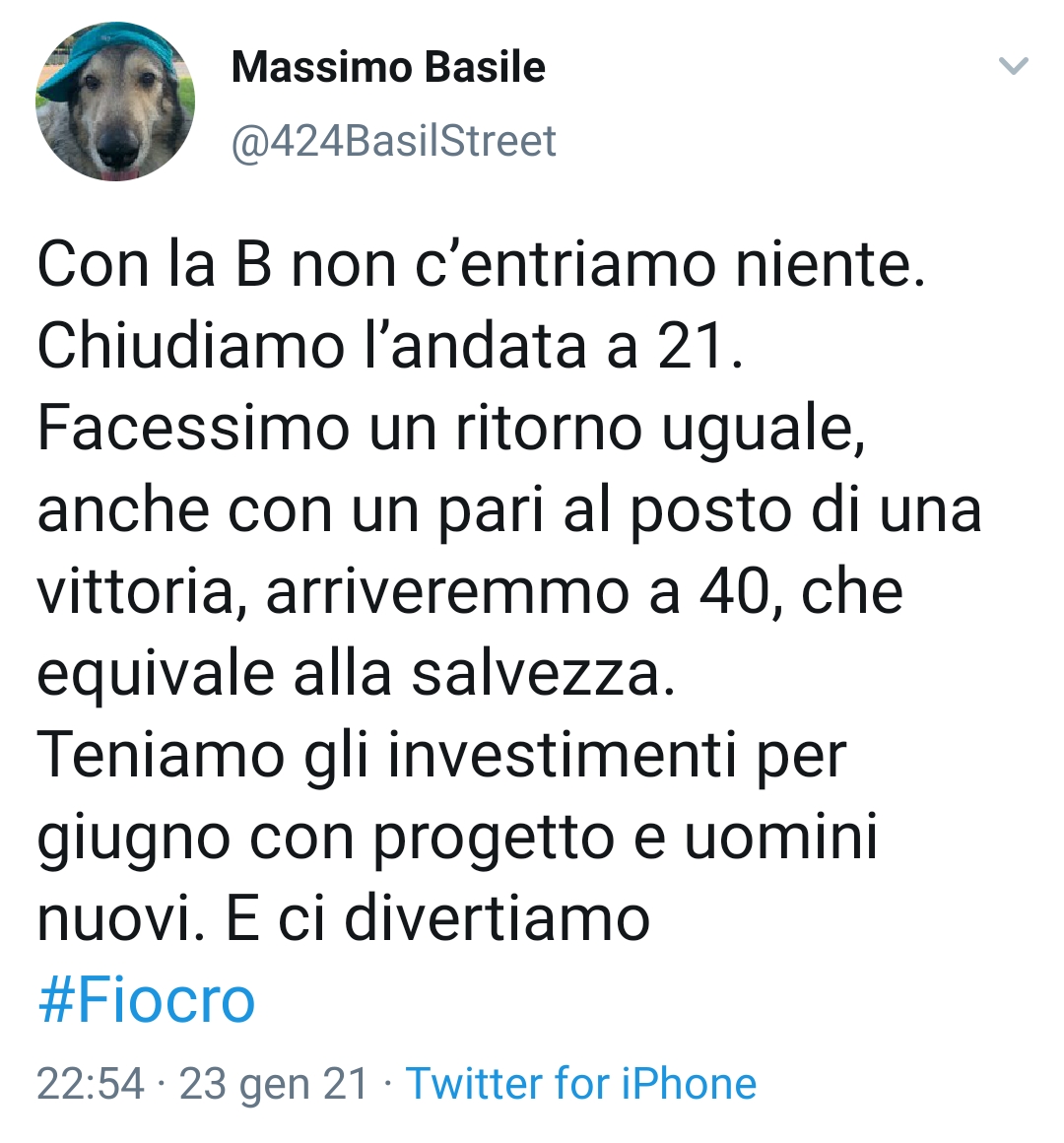 Basile: "La viola è da Serie A. Teniamo gli investimenti per giugno"