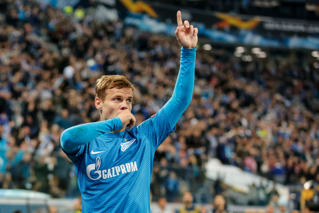 Aleksandr Kokorin of FC Zenit Saint Petersburg celebrates his goal during the Group C match of the UEFA Europa League between FC Zenit Saint Petersburg and SK Sparta Prague at Saint Petersburg Stadium on October 4, 2018 in Saint Petersburg, Russia. (Photo