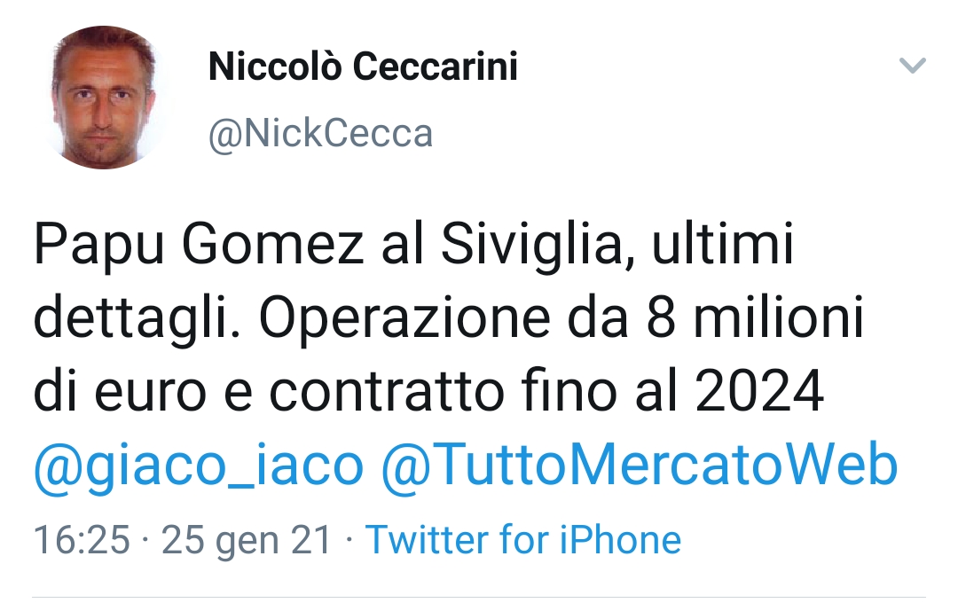 Ceccarini: "Papu Gomez va al Siviglia. All'Atalanta 8 milioni di euro"