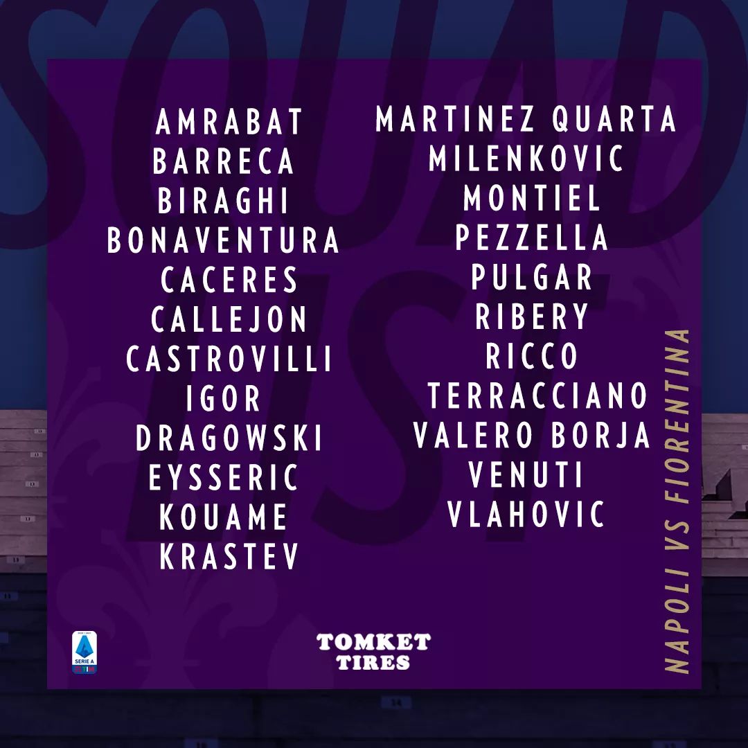 Convocati Fiorentina con il Napoli, presente Ricco al posto di Brancolini