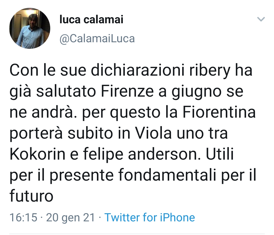 Calamai: "Franck Ribery ha già salutato la Fiorentina a giugno"