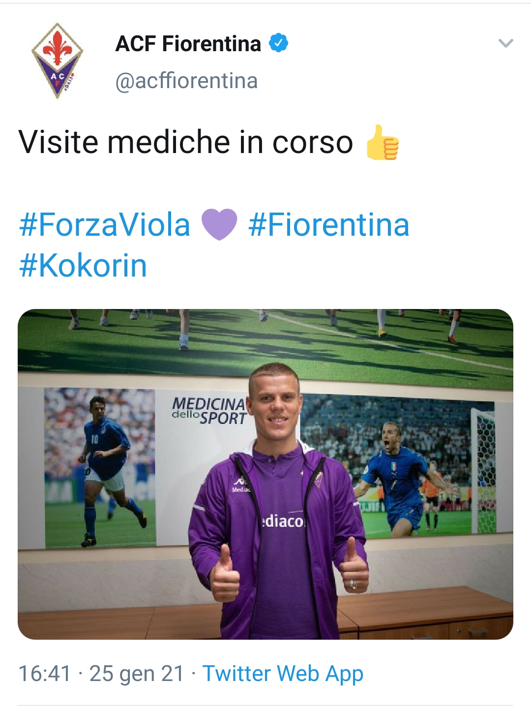 Kokorin sta svolgendo le visite mediche a Villa Stuart. Poi andrà a Firenze
