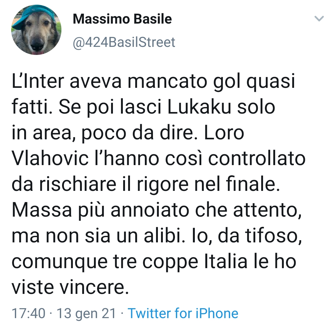 Basile: "L'Inter aveva mancato gol fatti. Se  poi lasci Lukaku in area..."