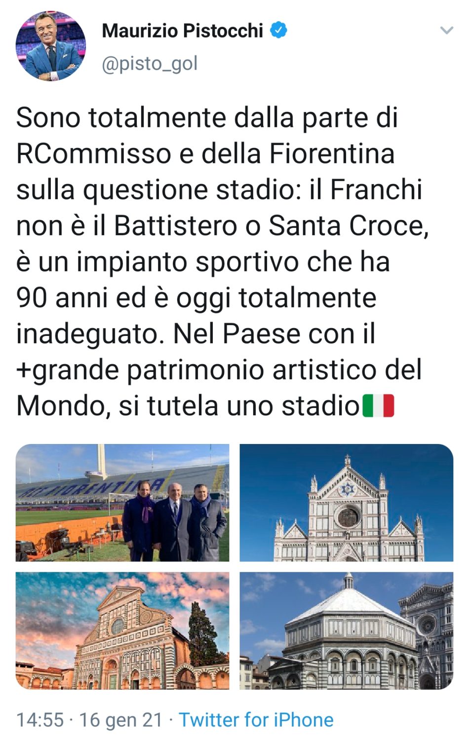 Pistocchi: "Sono d'accordo con Commisso. Il Franchi non è il Battistero"
