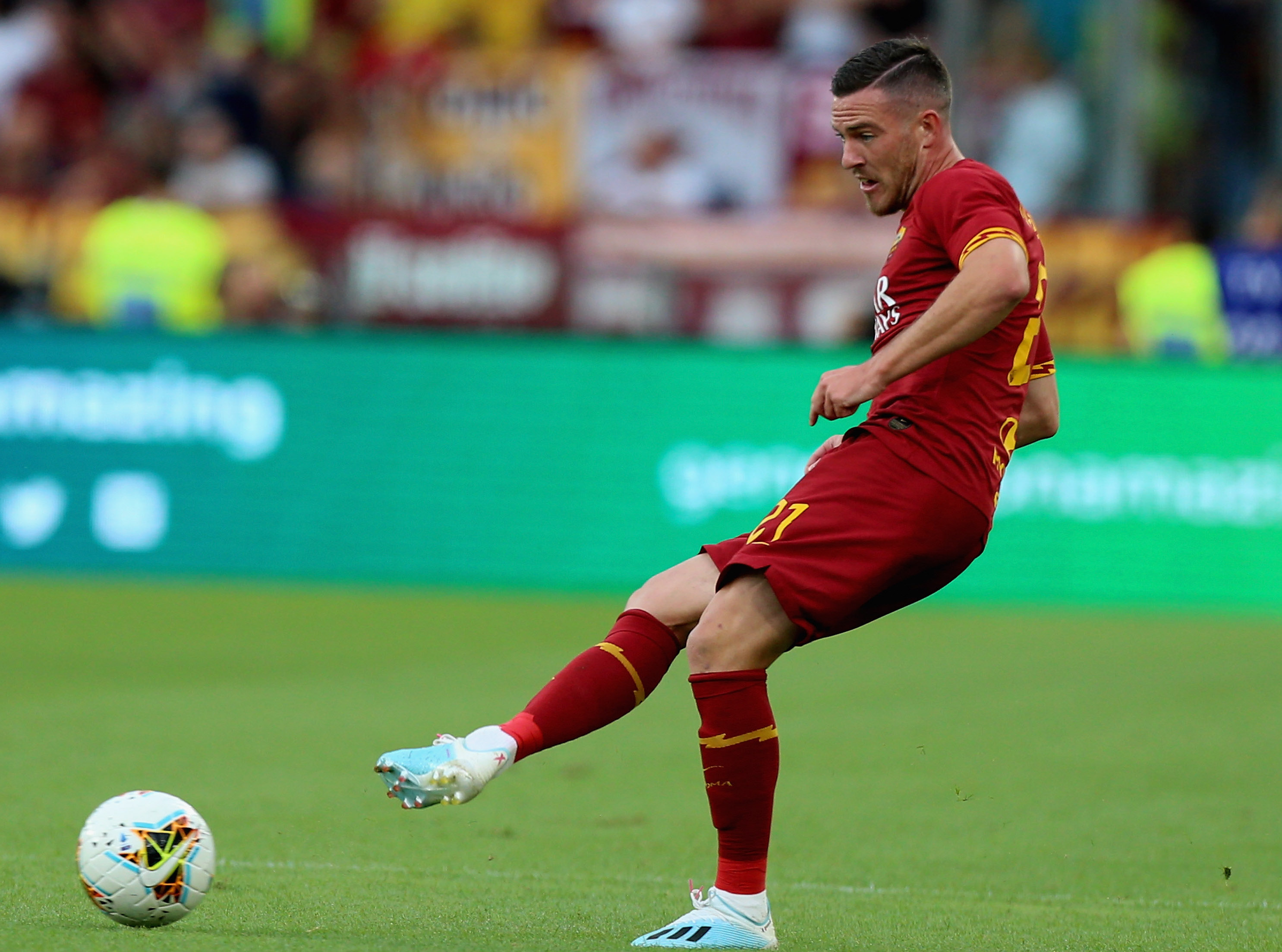 during the Serie A match between AS Roma and US Sassuolo at Stadio Olimpico on September 15, 2019 in Rome, Italy.