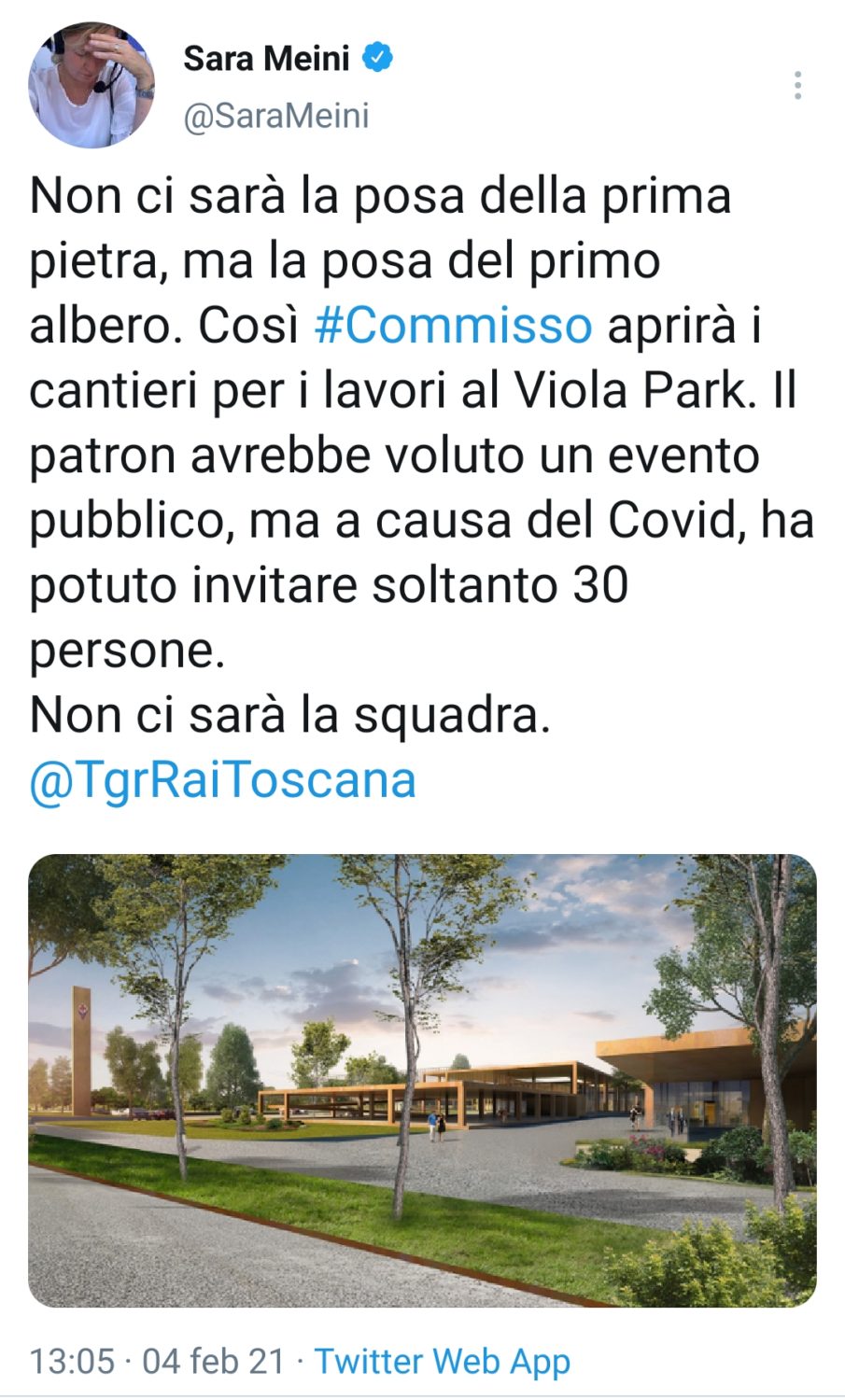 Meini: "Non ci sarà la posa della prima pietra, ma la posa del primo albero"