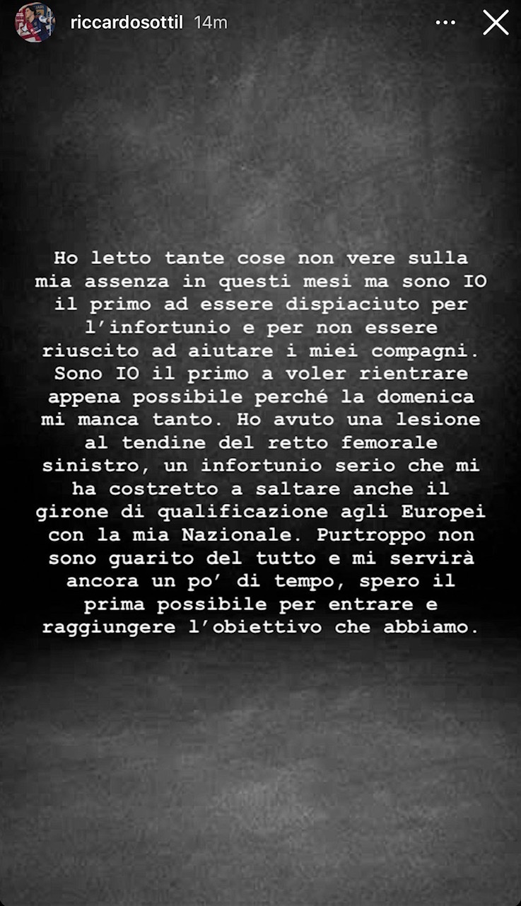 Sottil spiega: "Ho avuto una lesione al tendine del retto femorale sinistro. Non sono ancora guarito"