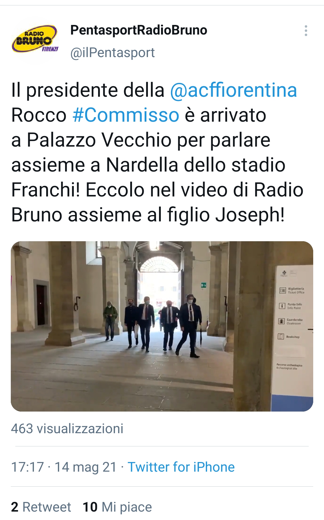 Commisso incontra Nardella a Palazzo Vecchio per discutere sul Franchi