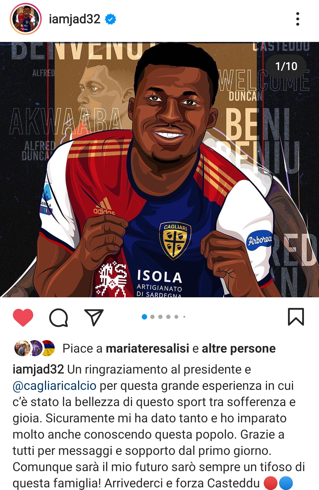 Duncan saluta il Cagliari: "Sarò sempre tifoso di questa famiglia"