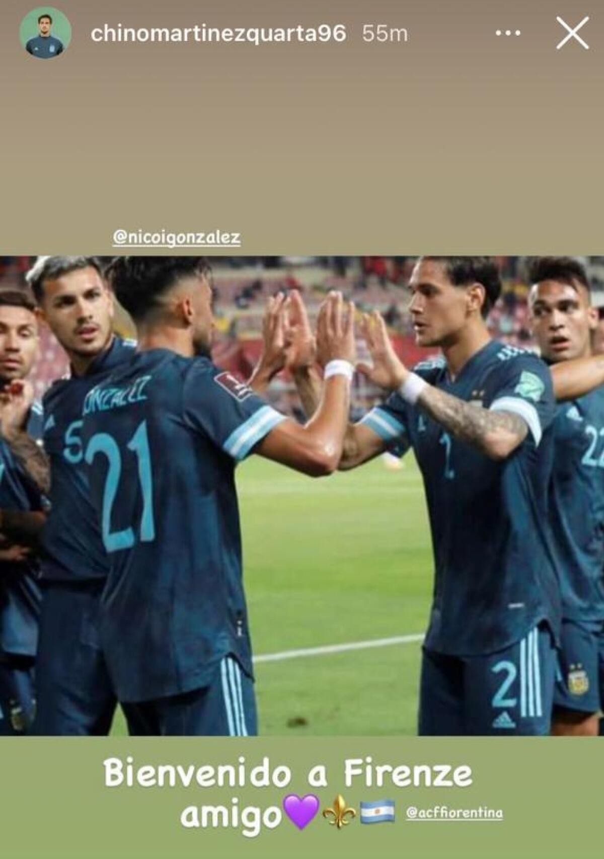 Quarta saluta Nicolas Gonzalez sui social: "Benvenuto a Firenze amico" - 