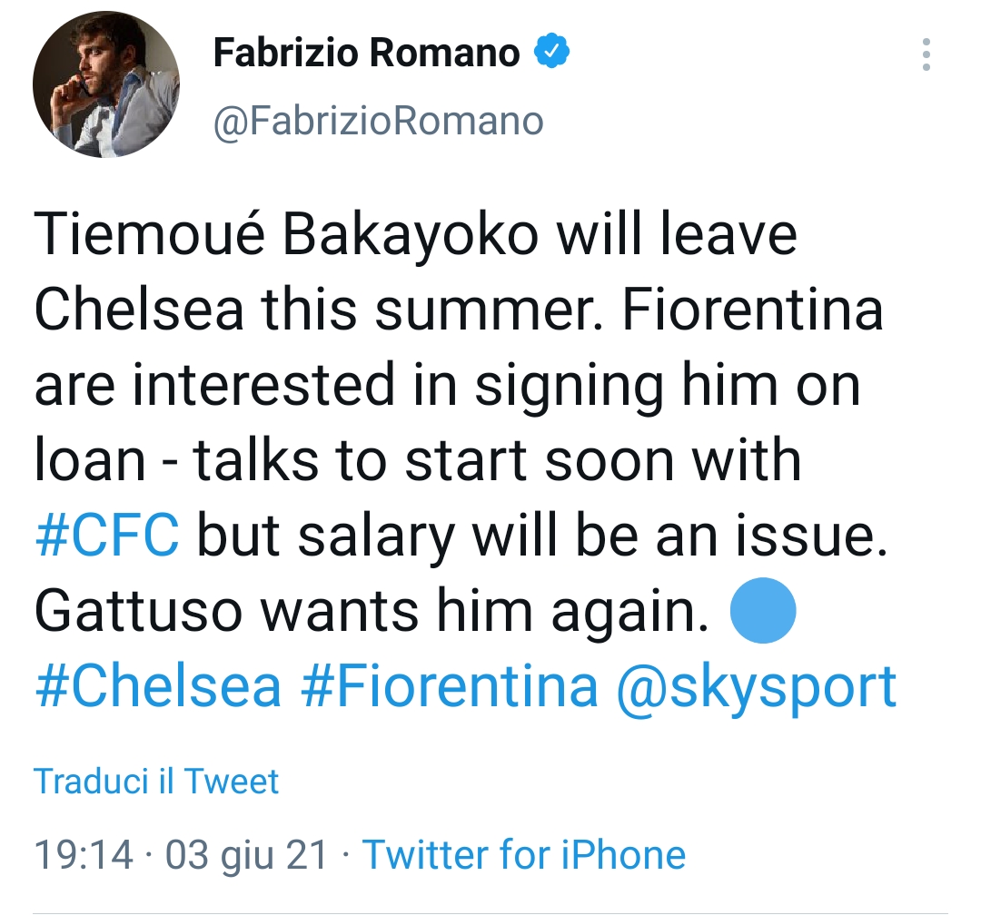 Romano: "La Fiorentina è interessata a prendere Bakayoko dal Chelsea"