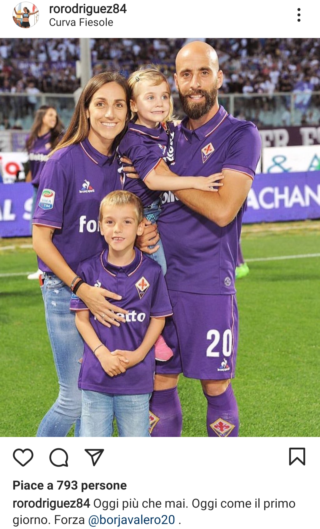 Moglie Valero: "Oggi più che mai. Oggi come il primo giorno. Forza Borja"