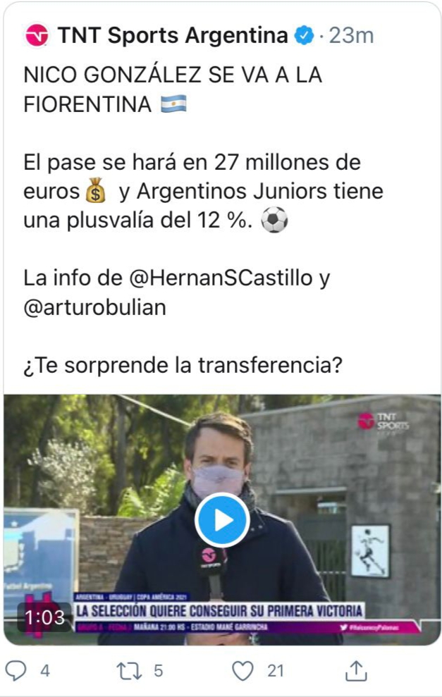 Dall'Argentina: Nico Gonzalez va alla Fiorentina. Ecco tutti i dettagli