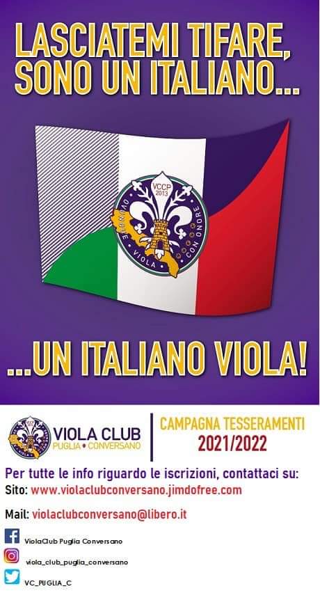 Viola club Conversano Puglia, al via la campagna tesseramenti 2021'/ 22'. Tutti i dettagli