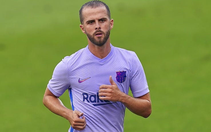 Miralem Pjanic of FC Barcelona during the friendly match between FC Barcelona and Girona FC played at Johan Cruyff Stadium on July 24, 2021 in Barcelona, Spain. (Photo by Sergio Ruiz /PRESSINPHOTO)