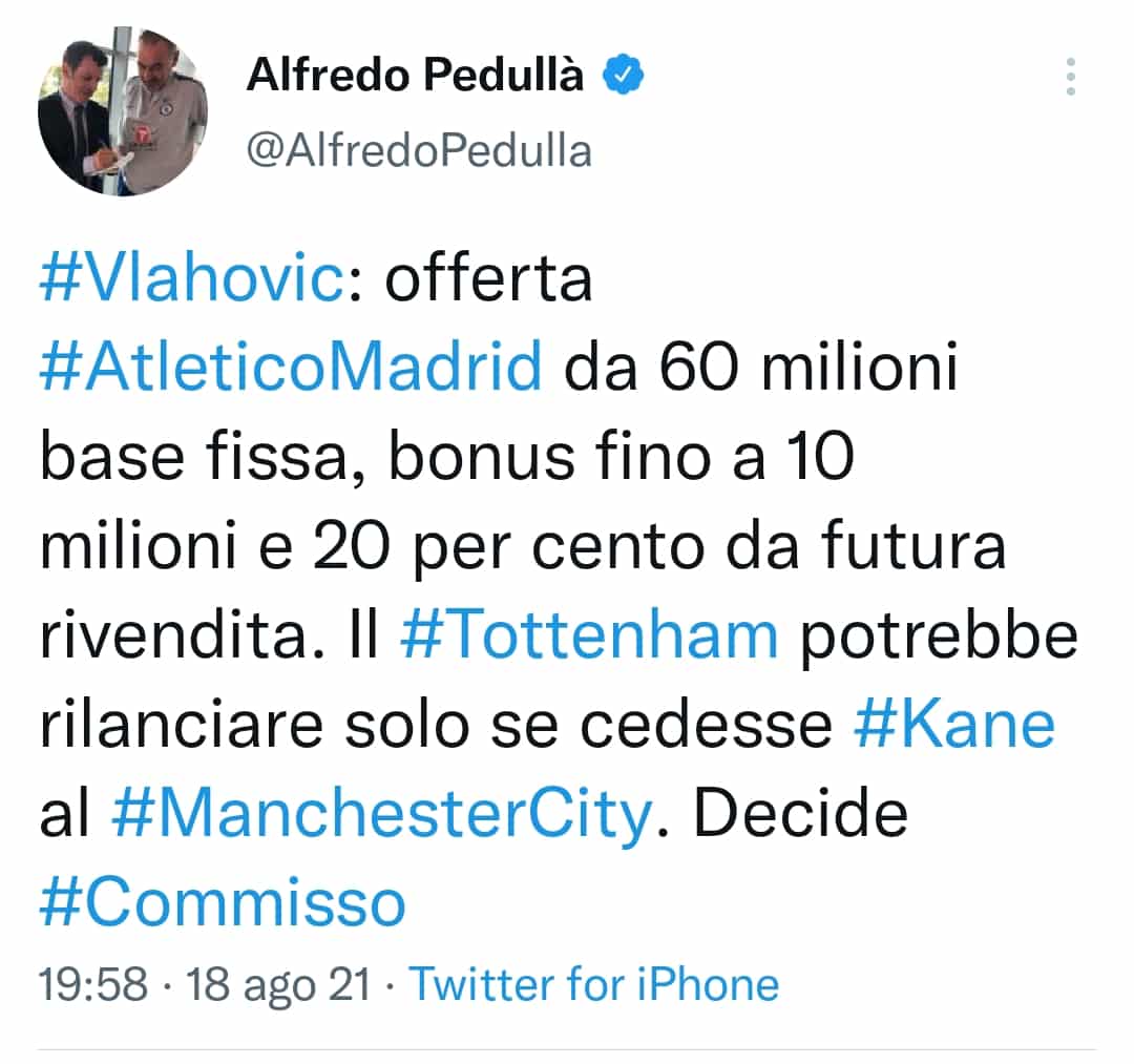 Pedullà: "L'Atletico Madrid ha offerto 60 milioni più altri bonus fino a 10 milioni"