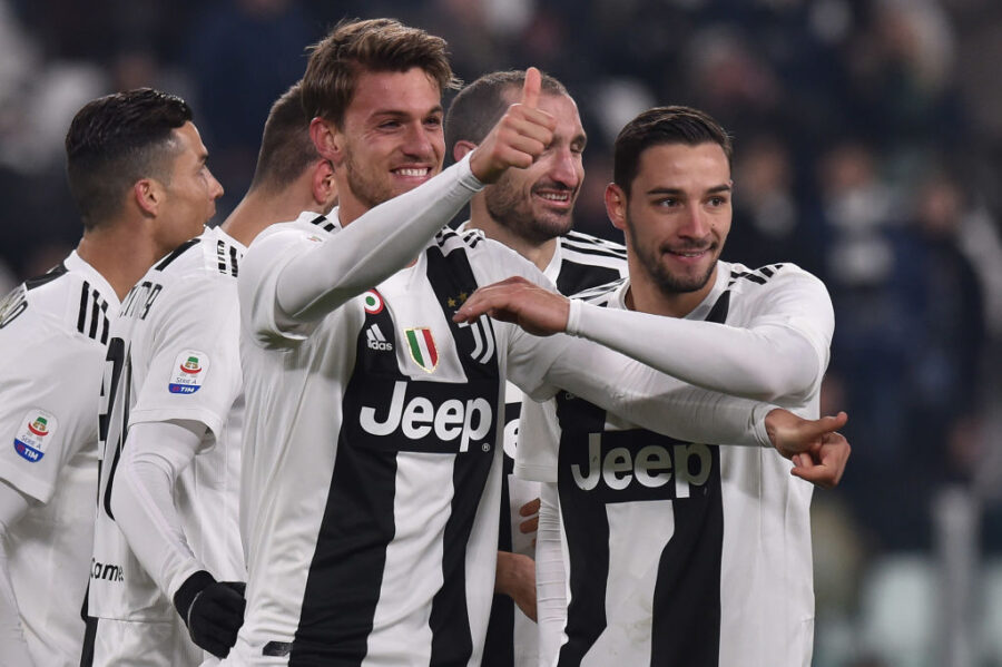 TURIN, ITALY - JANUARY 21: Daniele Rugani of Juventus celebrates after scoring his team's third goal during the Serie A match between Juventus and Chievo at Allianz Stadium on January 21, 2019 in Turin, Italy. (Photo by Tullio M. Puglia/Getty Images)