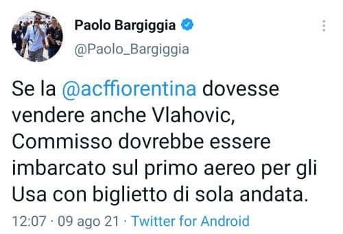 Bargiggia: "Se la viola dovesse vendere anche Vlahovic, Commisso..."