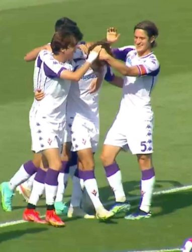 Giovanni Corradini dopo un gol in Primavera
