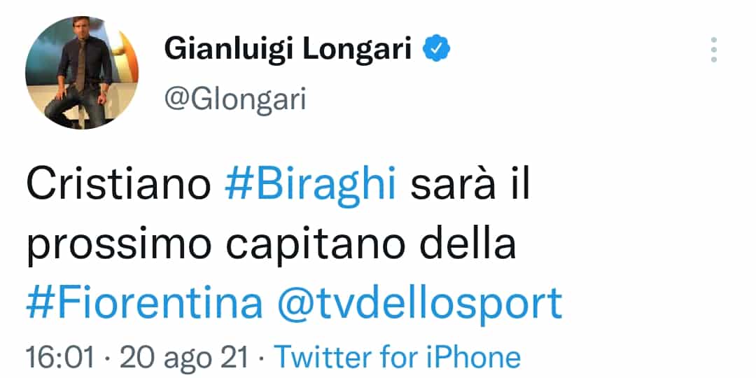 Longari annuncia: "Biraghi sarà il nuovo capitano della Fiorentina"
