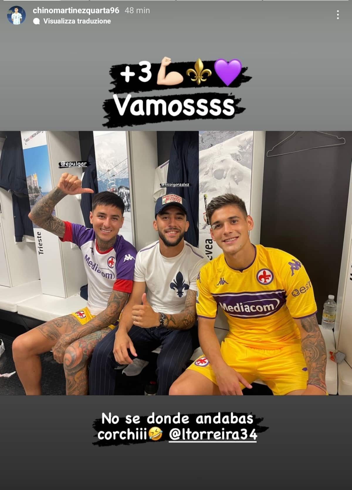 Gonzalez appena finita la partita è andato nello spogliatoio della Fiorentina per festeggiare