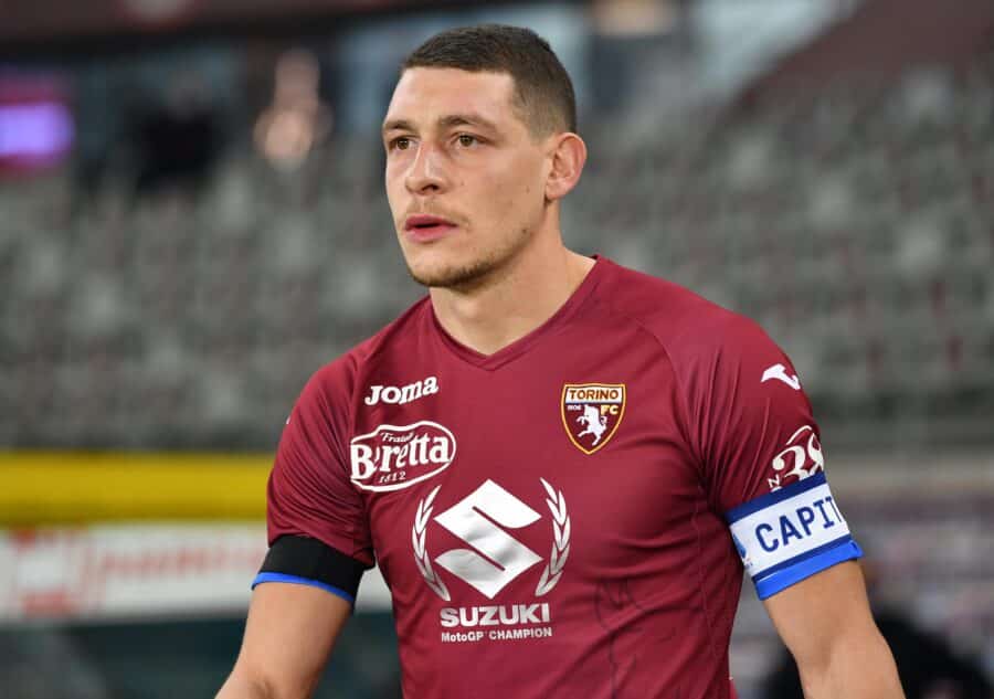 TURIN, ITALY - NOVEMBER 30: Andrea Belotti of Torino F.C. wears a special edition shirt for the Suzuki MotoGP Champions during the Serie A match between Torino FC and UC Sampdoria at Stadio Olimpico di Torino on November 30, 2020 in Turin, Italy. Sporting
