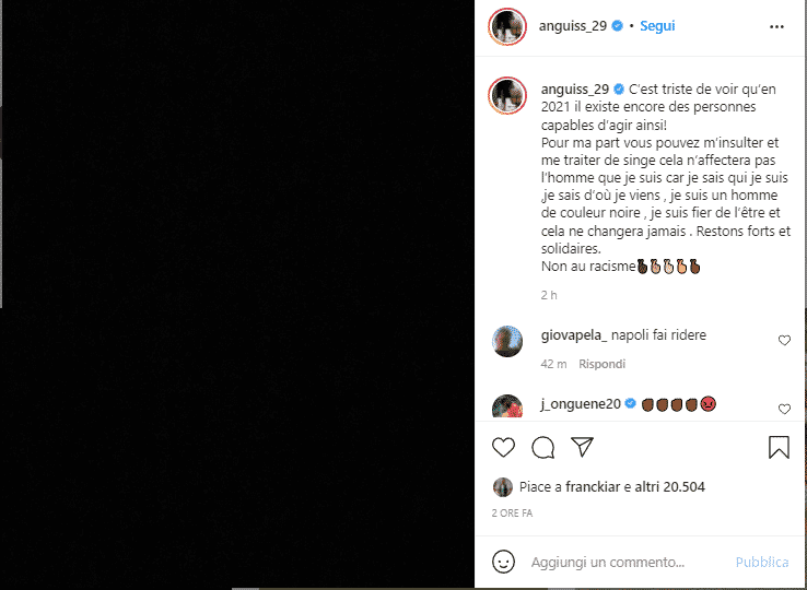 Anguissa: "Potete chiamarmi scimmia, ma ciò non cambierà chi sono. Fiero di essere di colore"