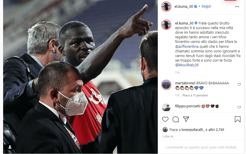Babacar: "Koulibaly, Firenze mi ha cresciuto, quelli che ti hanno insultato sono solo ignoranti"