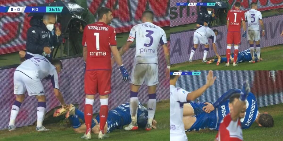 L'Empoli lascia un tombino arrugginito aperto a bordo campo e Zurkowski si fa molto male - 