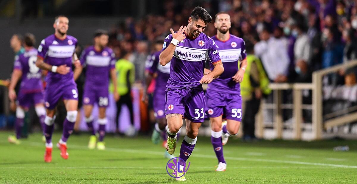Al 45' Fiorentina-Sampdoria 3-1 al Franchi. Sottil cala il tris - Esultanza Riccardo Sottil Firenze, stadio A.Franchi, 21.09.2021, Fiorentina-Inter, foto Lisa Guglielmi. Copyright Labaroviola.com