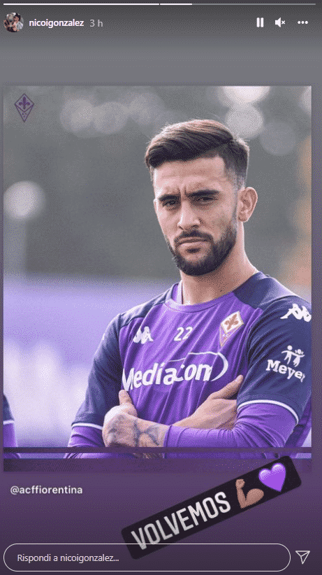 Nico Gonzalez festeggia su Instagram il suo rientro in campo dopo il Covid: "Si torna"