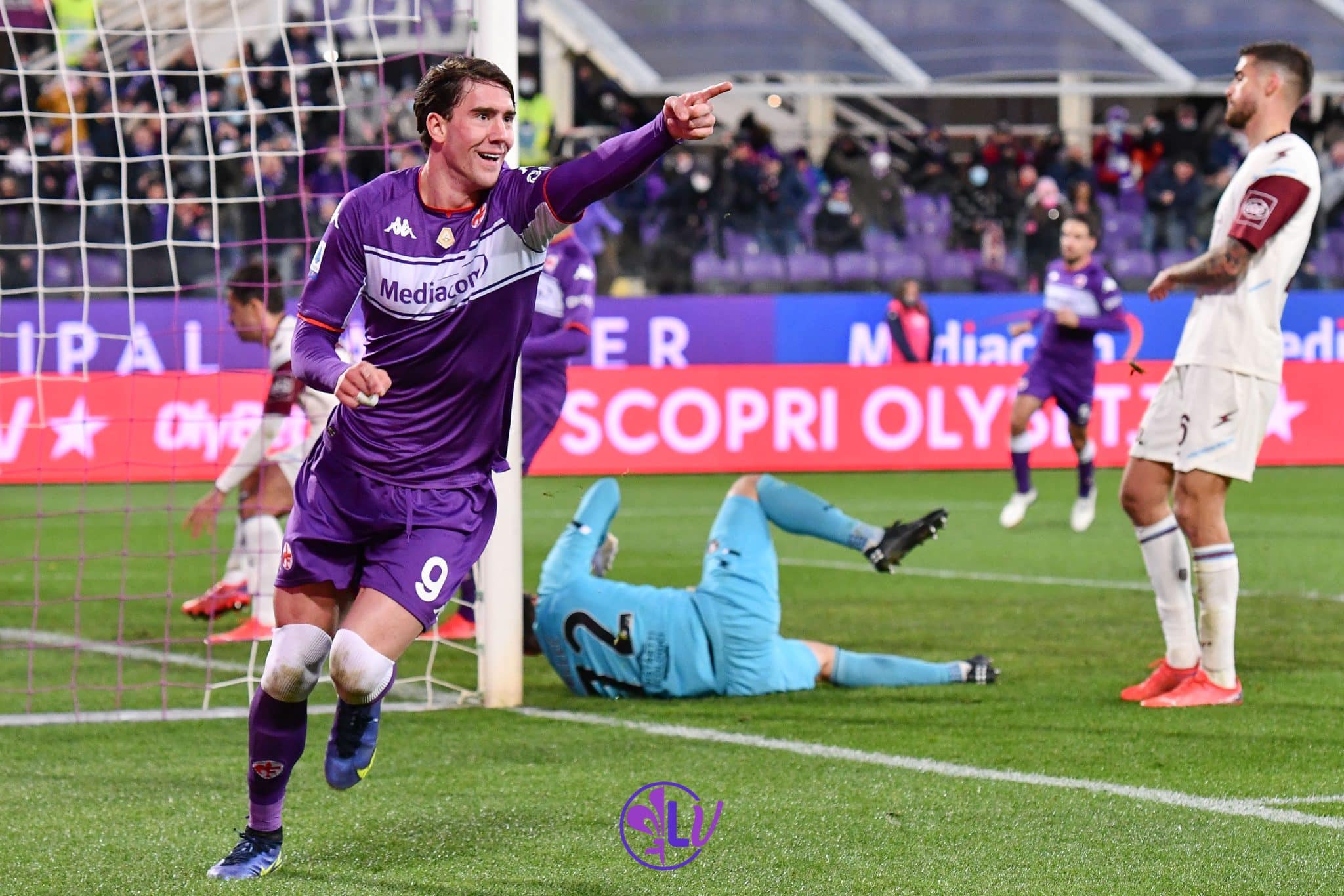 Esultanza Dusan Vlahovic, Firenze, stadio A.Franchi, 11.12.2021, Fiorentina-Salernitana, foto Lisa Guglielmi. Copyright Labaroviola.com