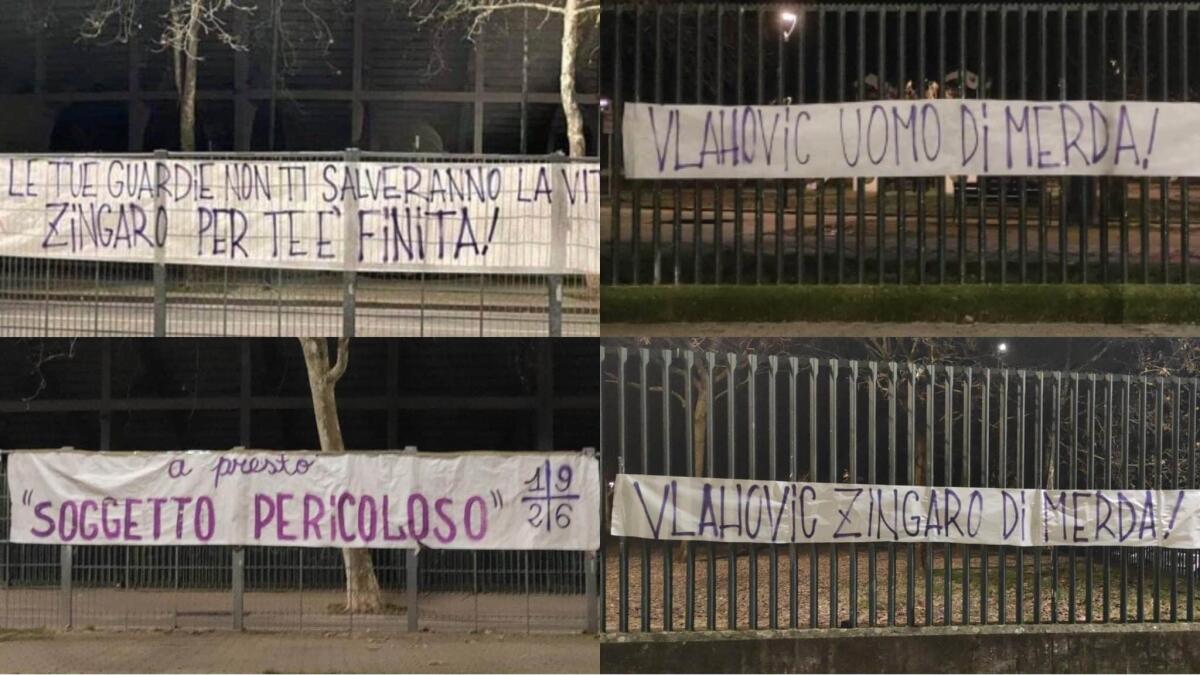 Allo stadio Franchi tanti striscioni contro Vlahovic: "Zingaro per te è finita" "Uomo di mer*a" - 