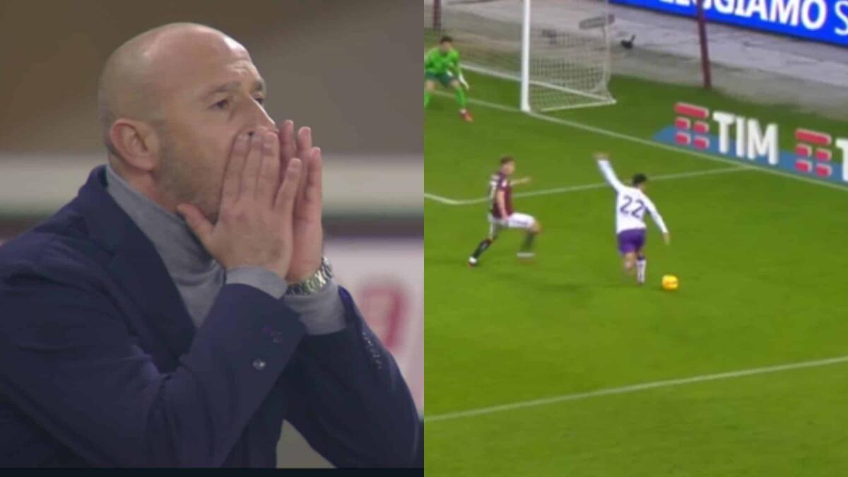 Nico Gonzalez fa la rabona sotto di 4-0, Italiano si infuria e scaraventa la bottiglietta in panchina - 