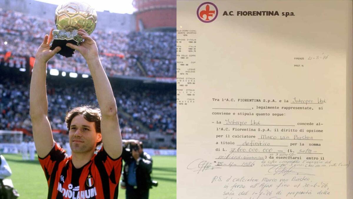 Il contratto firmato di Van Basten con la Fiorentina, l'affare saltò perchè Pontello cambiò idea - 