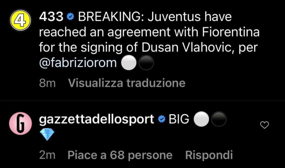 Arriva l'annuncio dell'accordo tra Vlahovic e la Juventus, la Gazzetta esulta sui social, tifosi arrabbiati - 