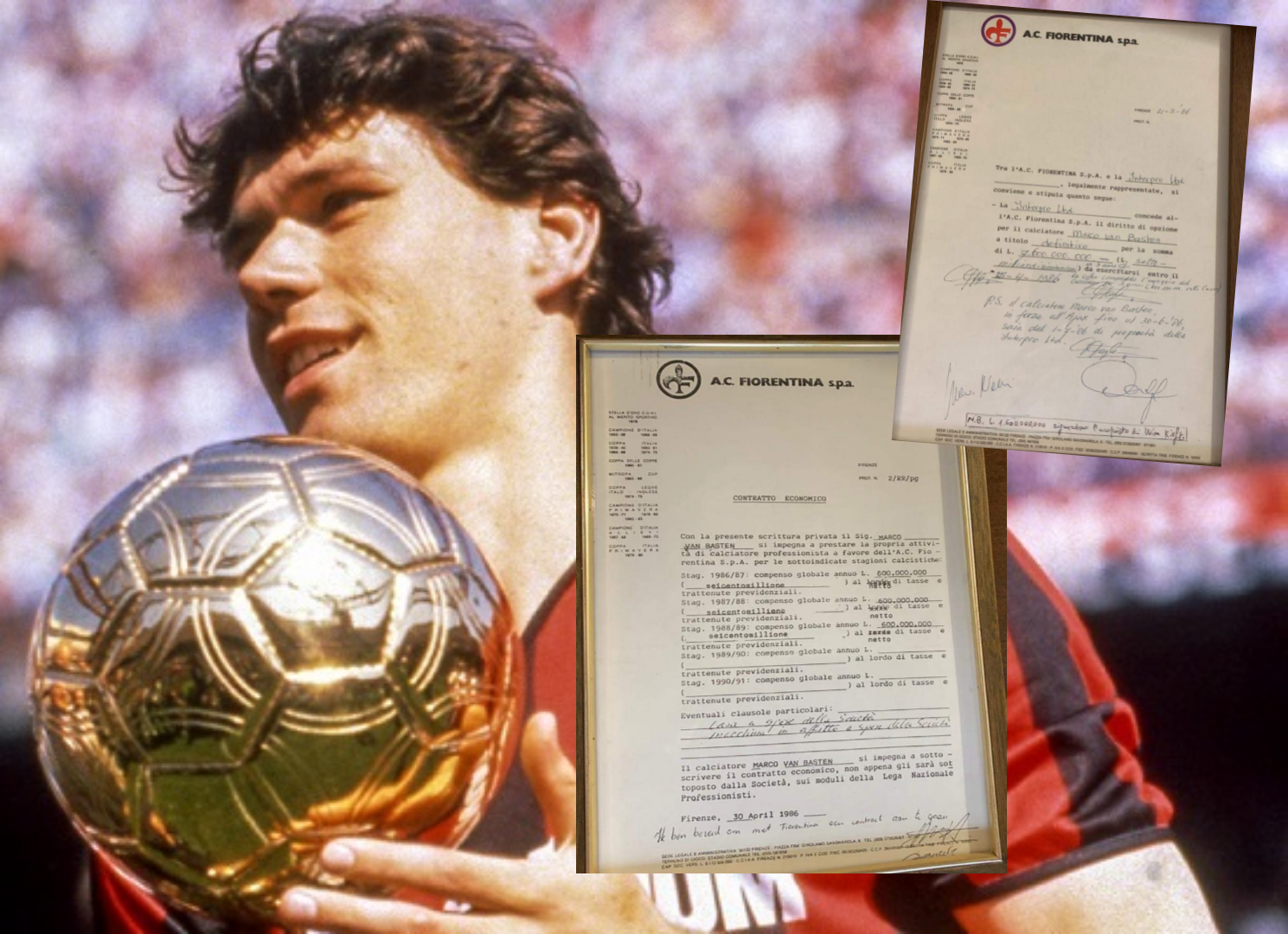 Il contratto firmato di Van Basten con la Fiorentina, l'affare saltò perchè Pontello cambiò idea