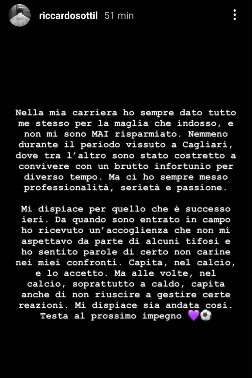Parla Sottil: "Non mi aspettavo di ricevere insulti a Cagliari. Mi dispiace non aver gestito reazione"