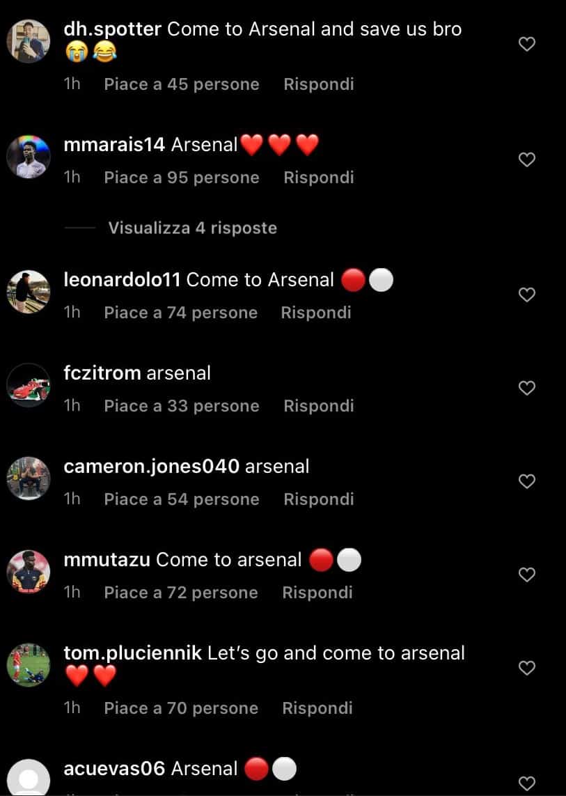 I tifosi dei Gunners invadono di messaggi il profilo Instagram di Vlahovic: "Vieni all'Arsenal"