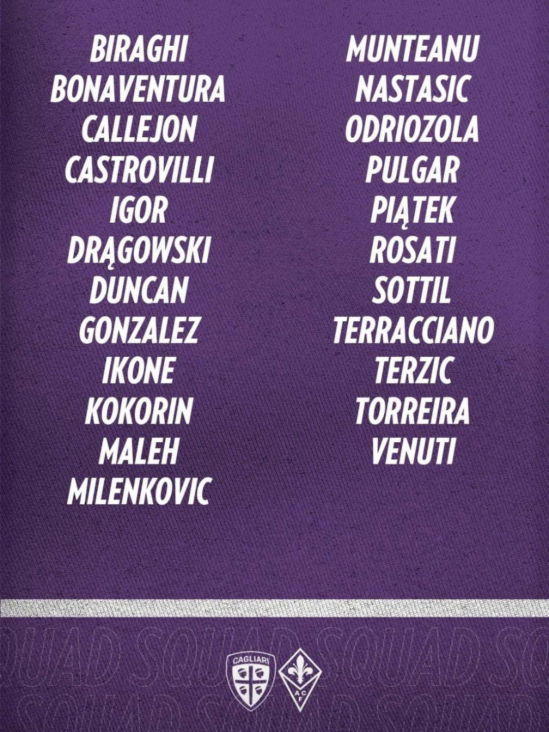 SAPONARA E VLAHOVIC NON PARTONO PER CAGLIARI. I CONVOCATI DELLA FIORENTINA