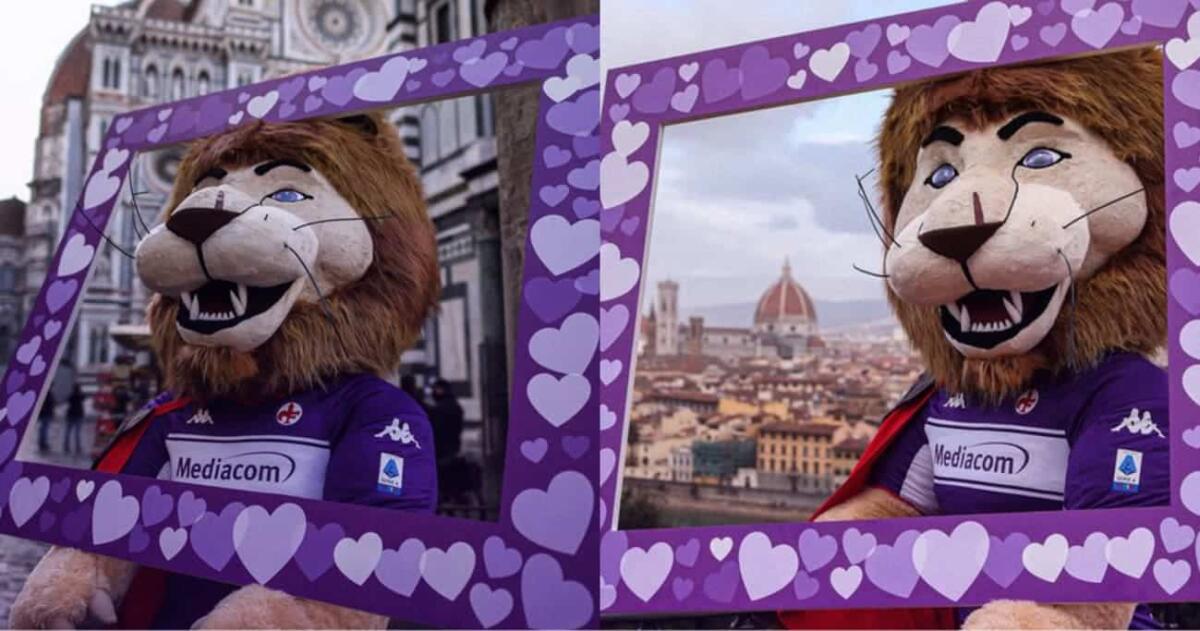 Gli auguri della Fiorentina ai tifosi per San Valentino, la nuova mascotte fa foto con i tifosi a Firenze - 