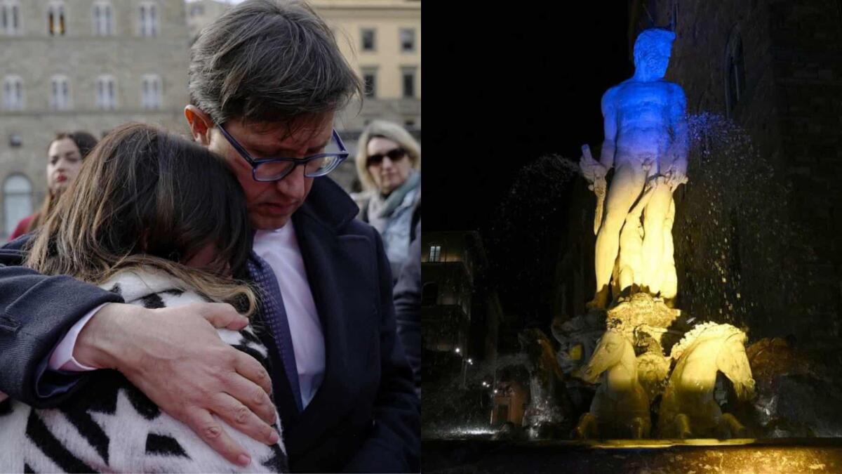 Nardella: "La vostra libertà è la nostra libertà" e illumina Piazza della Signoria con colori dell'Ucraina - 