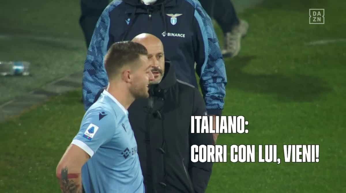 Il fuori onda mostrato da Dazn, Italiano vede Milinkovic e chiama Sottil: "Vieni qui corri con lui"